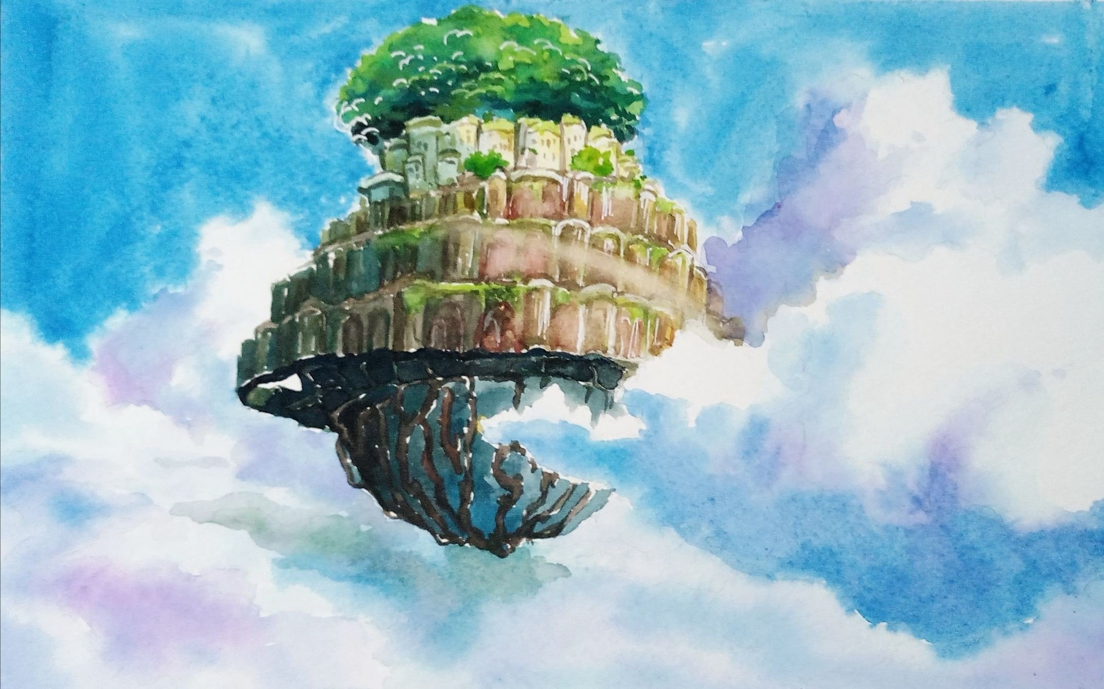 Лапута летучий. Миядзаки летающий замок Лапута. Небесный остров Лапута Миядзаки.