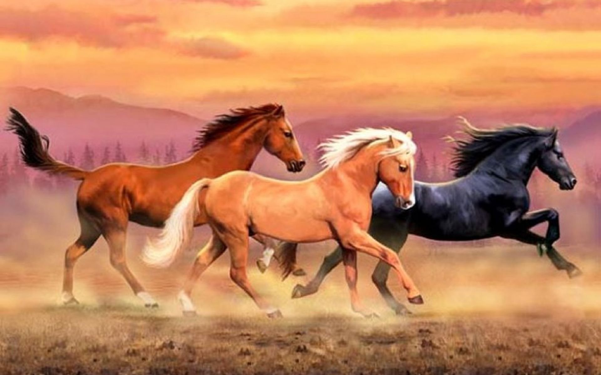 Три лошадки. Табун лошадей. Лошадь бежит. Лошадь скачет. Картина лошади.