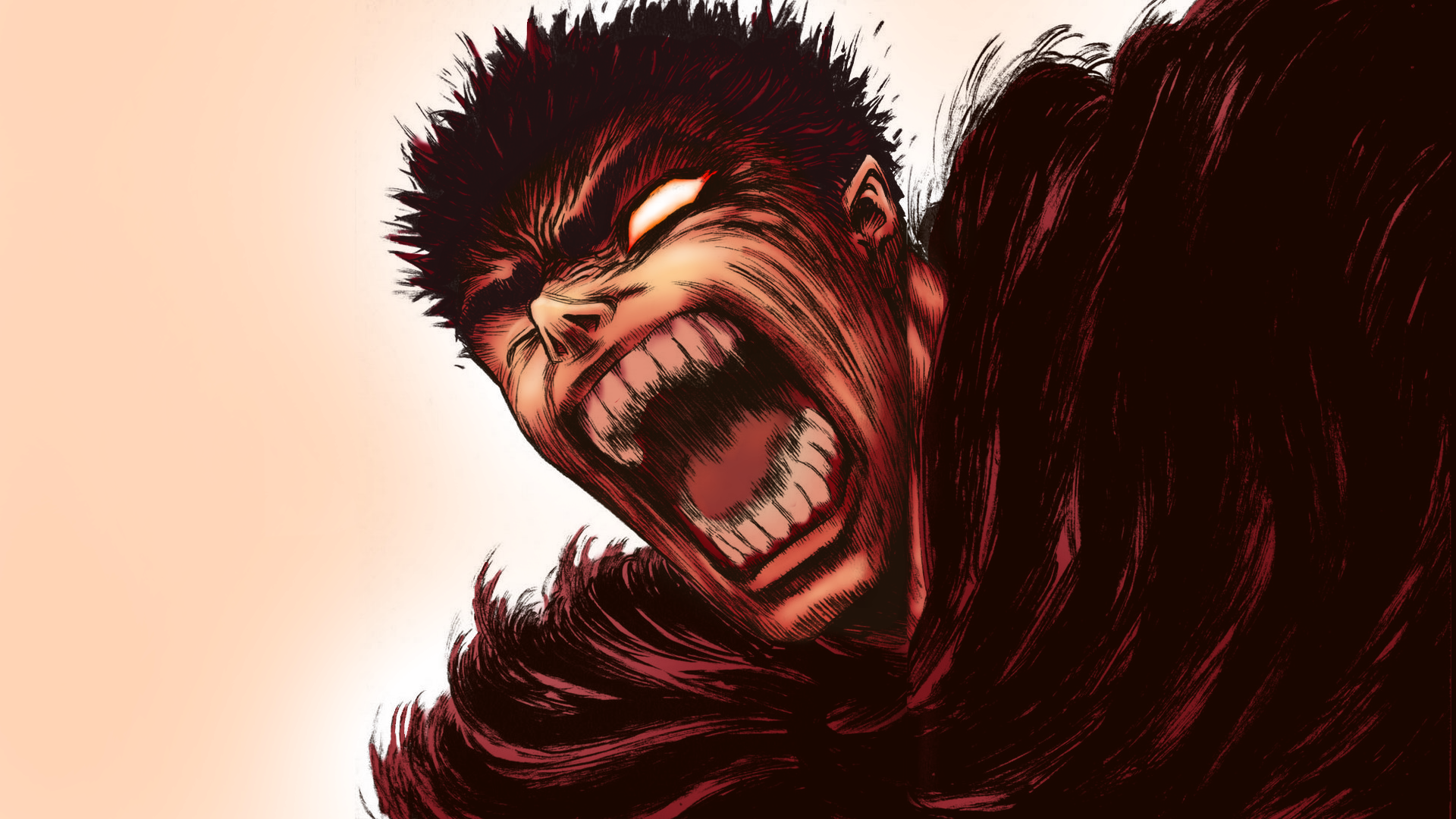 Guts wallpaper. Гатс Берсерк 1997 в ярости. Гатс Берсерк 1997 в ярости улыбка. Гатс арт.