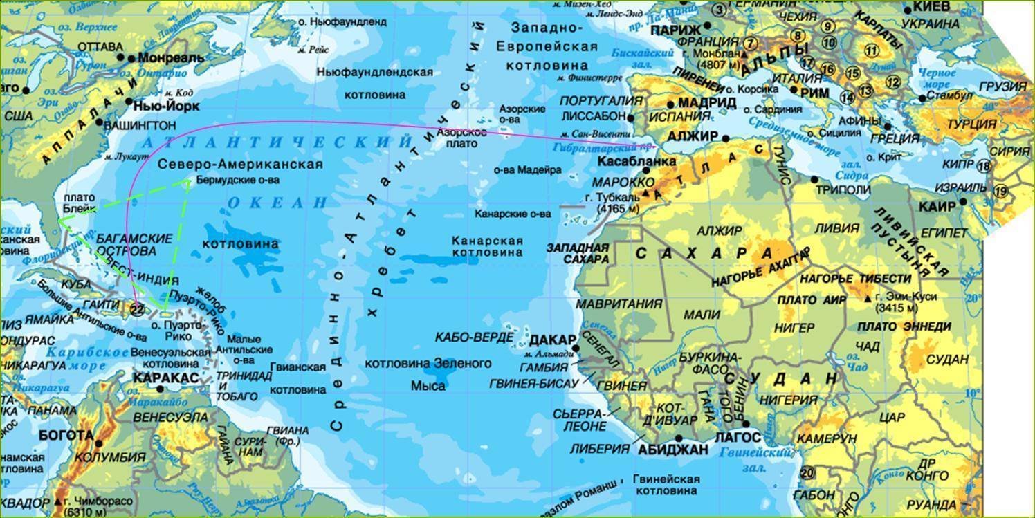 Карта атлантического океана с островами