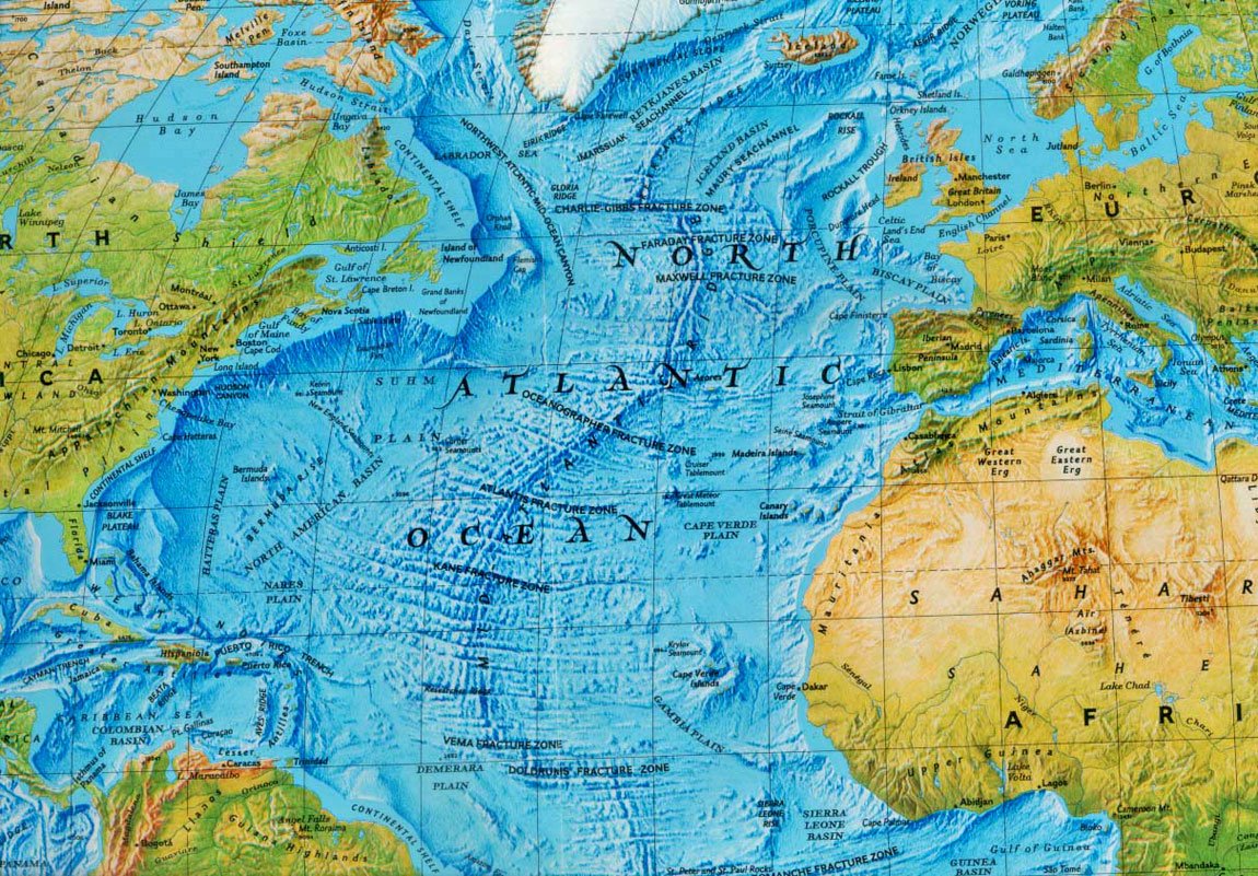 Атлантический океан физическая карта