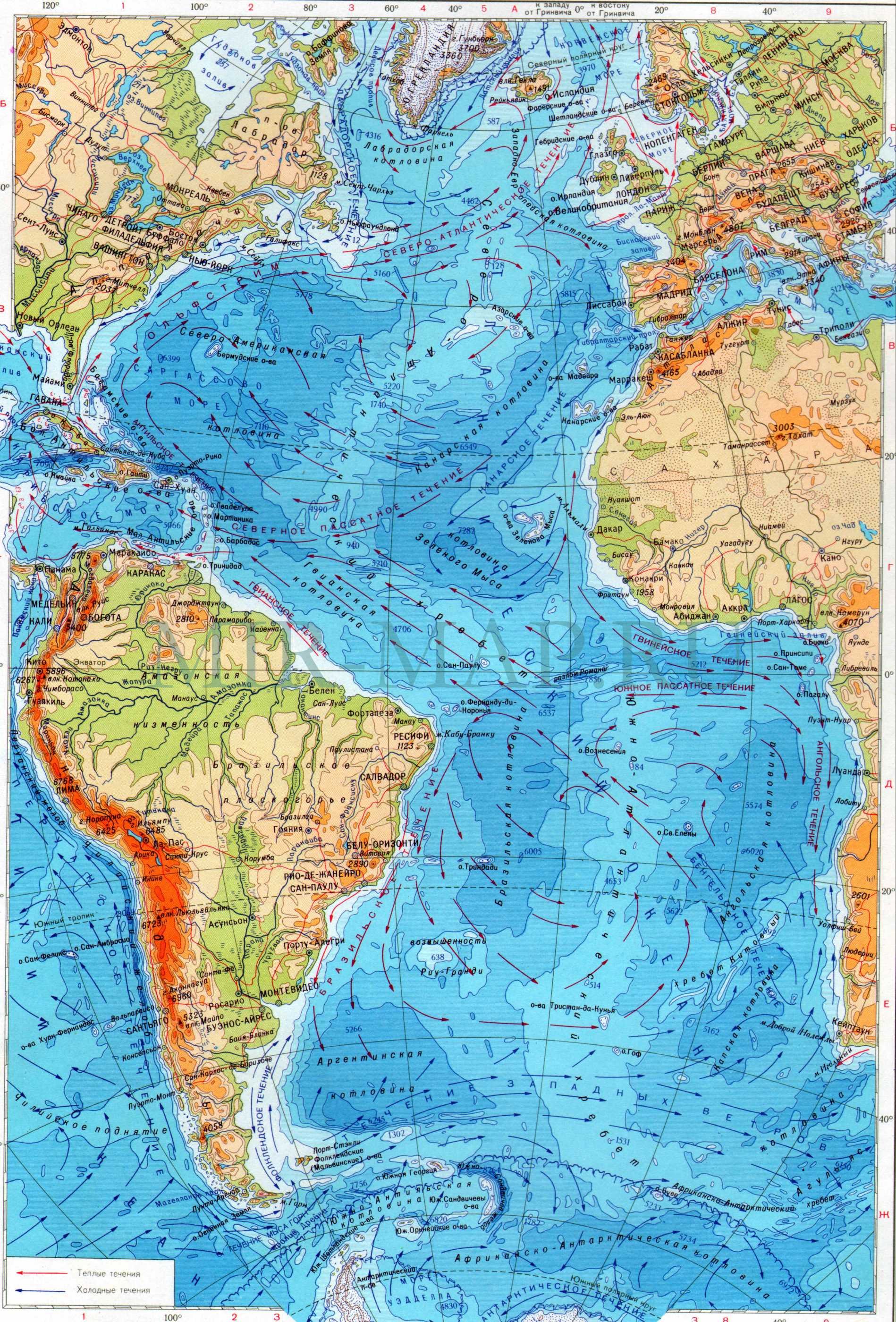 Карта Атлантического океана подробная