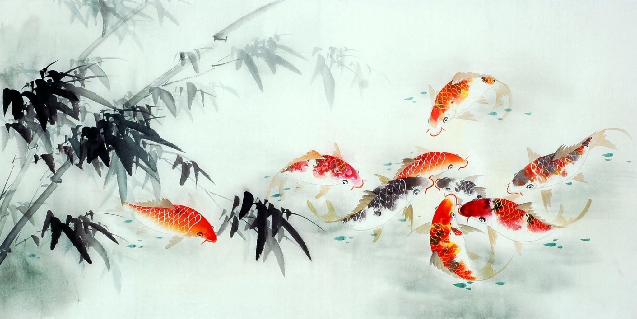 Японская живопись рыбы