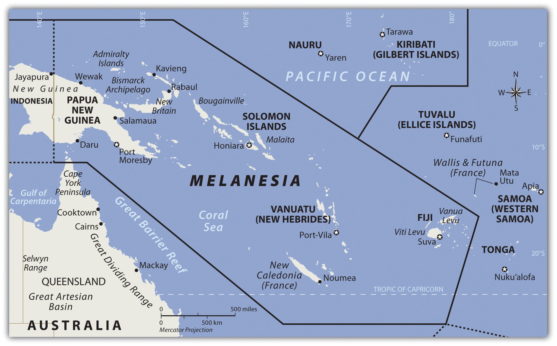 Острова Меланезии на карте