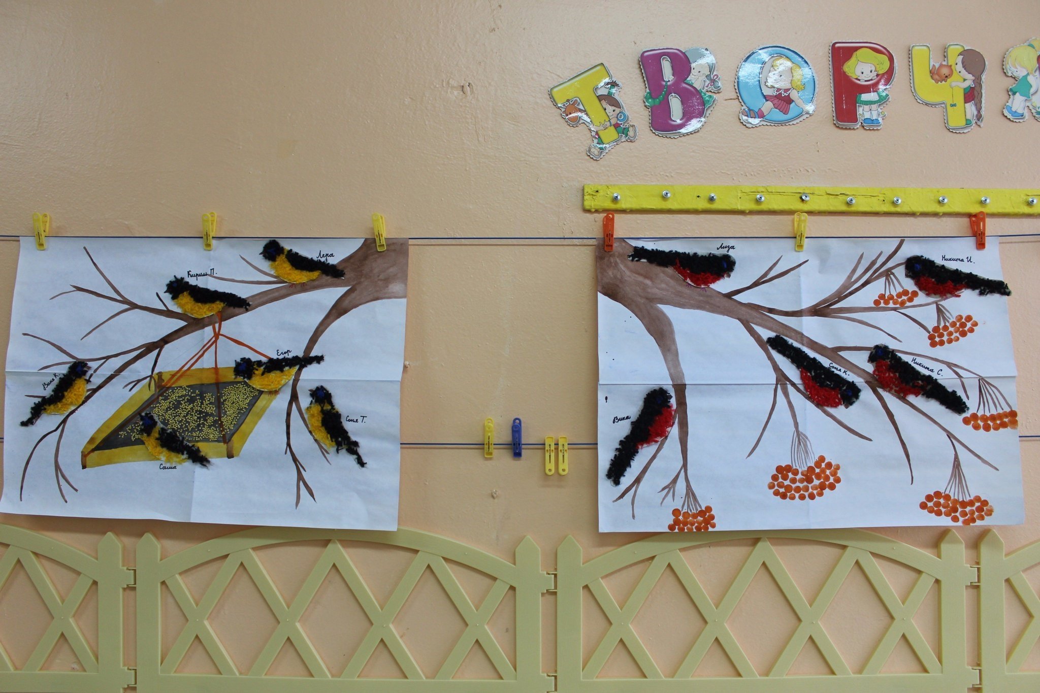 Коллективные работы детей в детском саду птицы