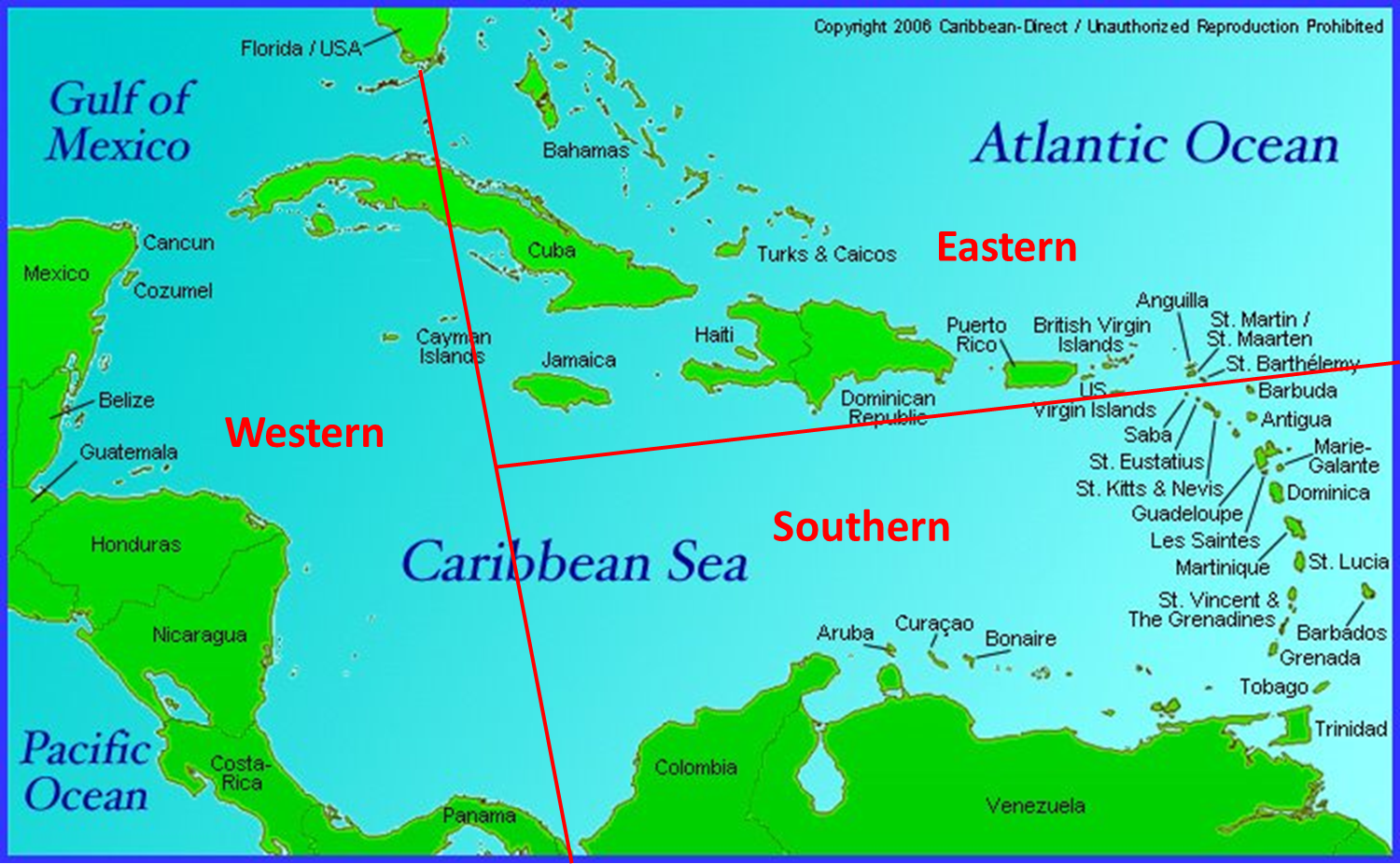 Карибский регион на карте. Сент Мари Карибы.