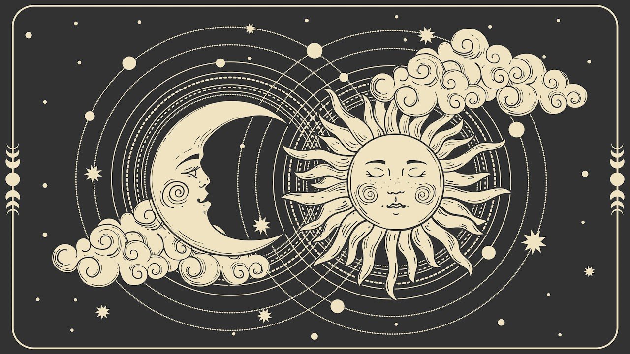 Солнце и Луна на черном фоне