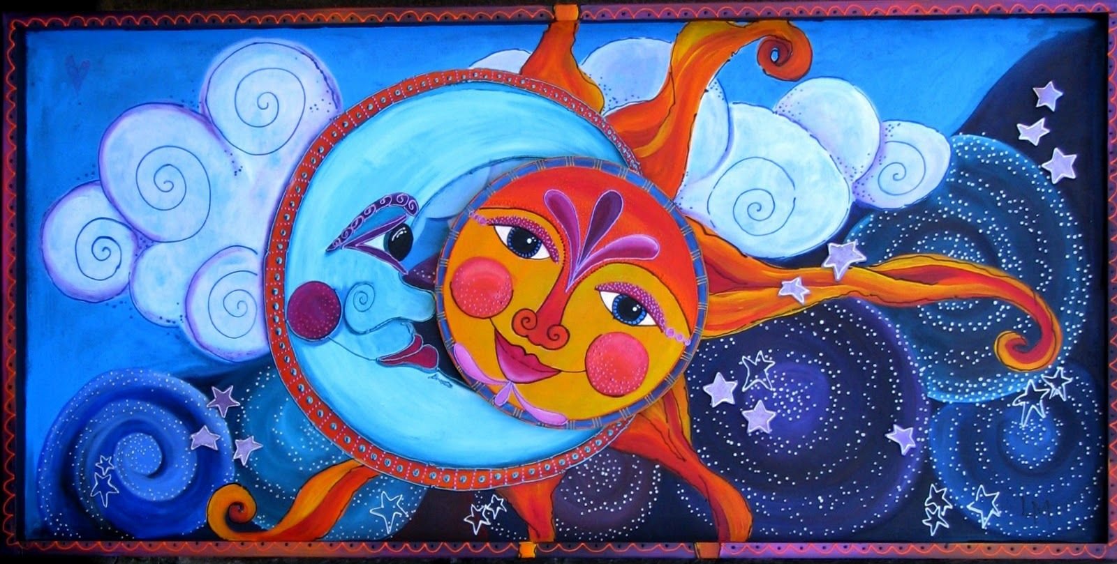 Солнце и Луна гуашью