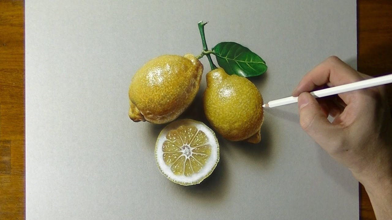 Лимон цветными карандашами