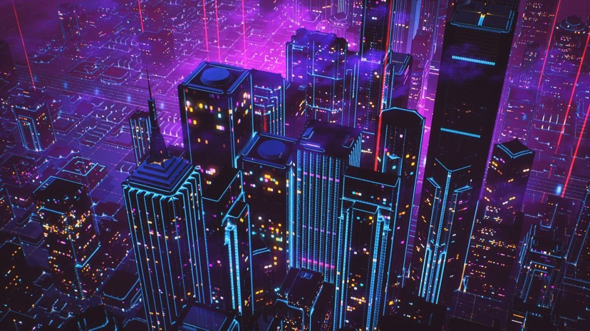 Обои неоновый город на компьютер