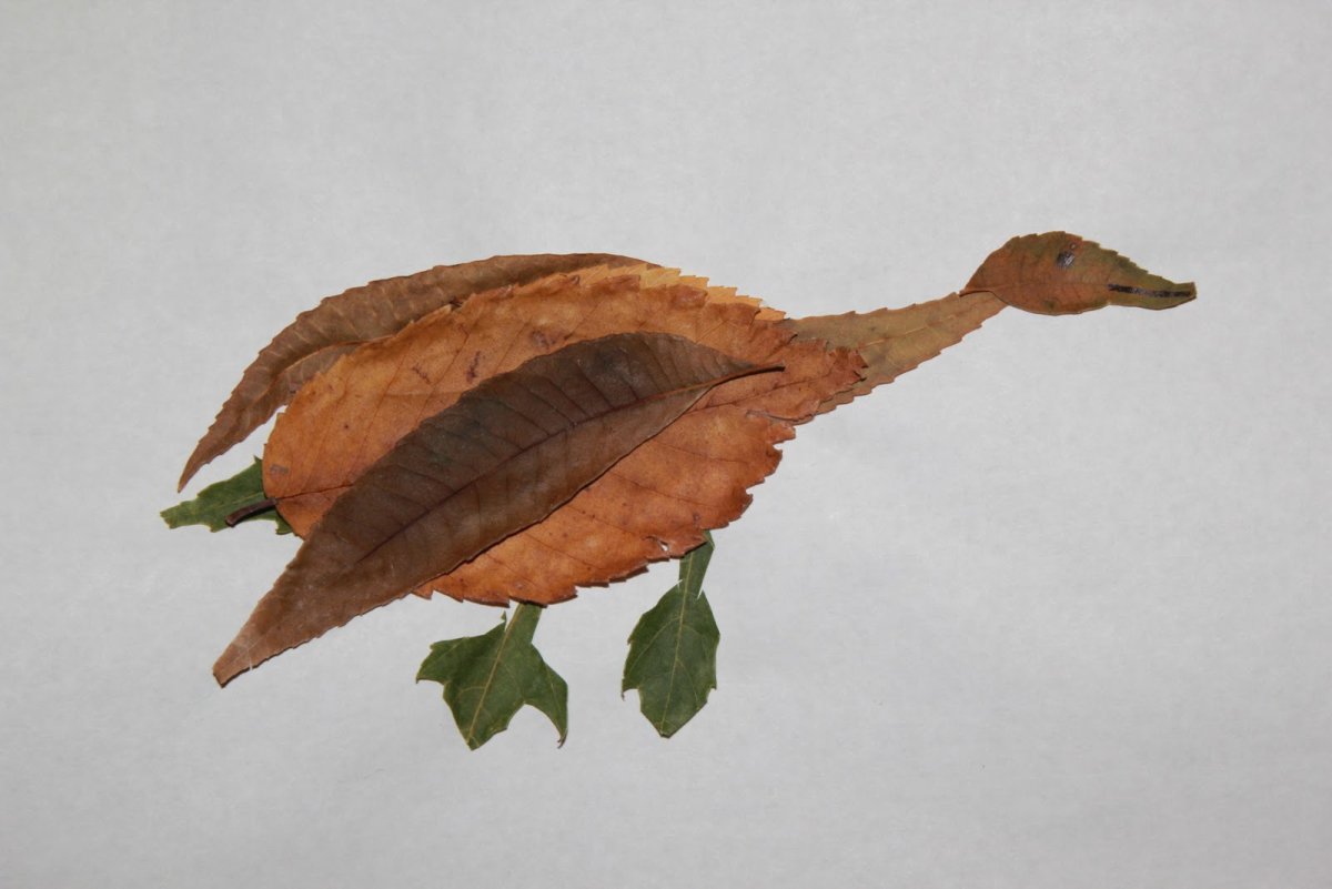 Фигуры животных и птиц из листьев