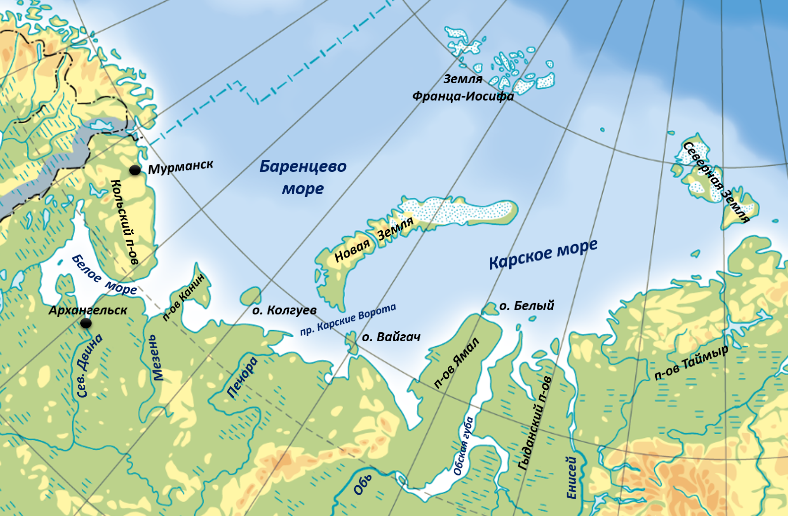 Береговая линия баренцево. Баренцево море на карте. Баренцево море и Карское море на карте. Баренцево море и Северный Ледовитый. Остров белый в Карском море.