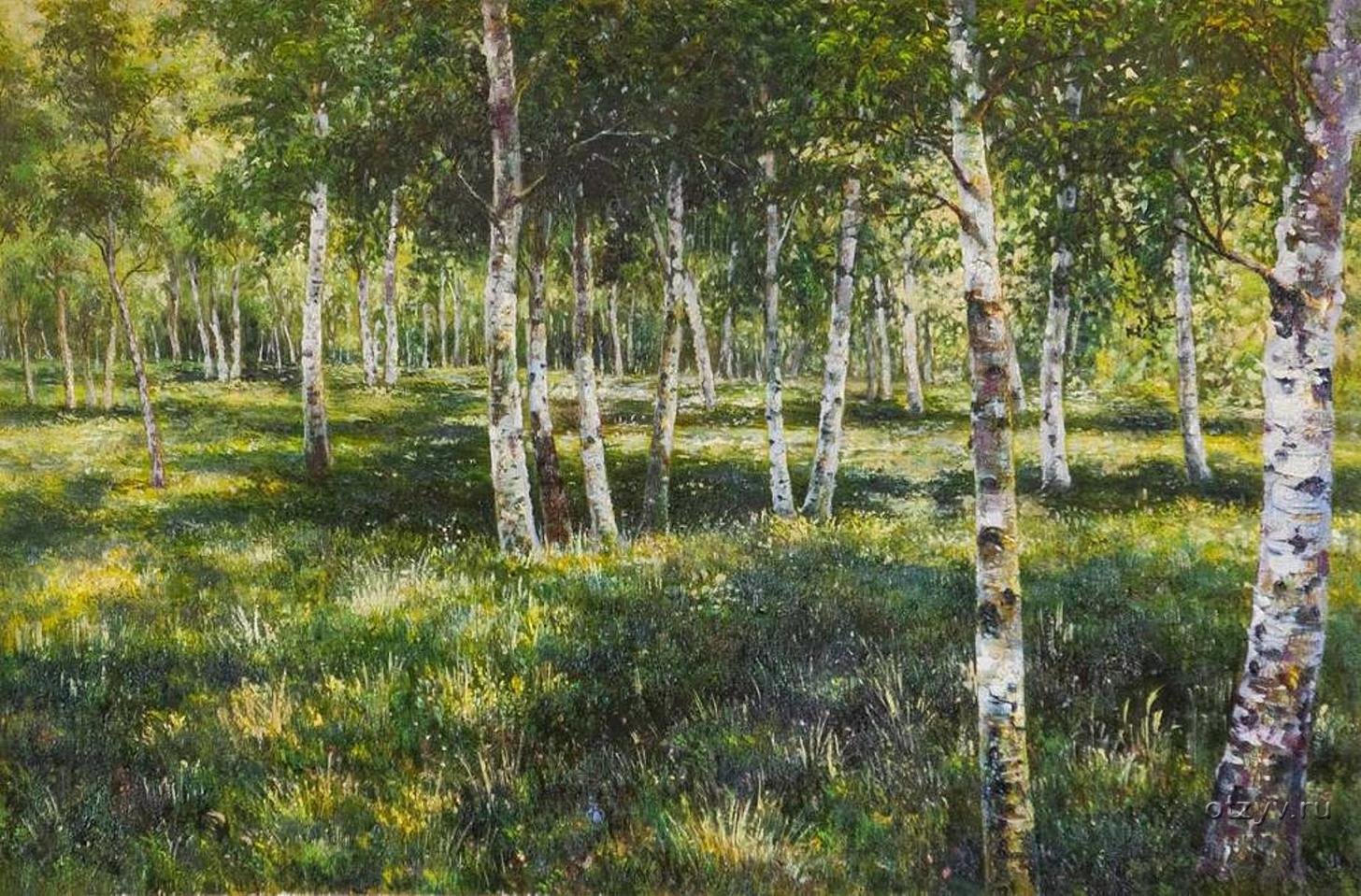Впервые образ русской природы появился в творчестве. Левитан Березовая роща (1885-1889).