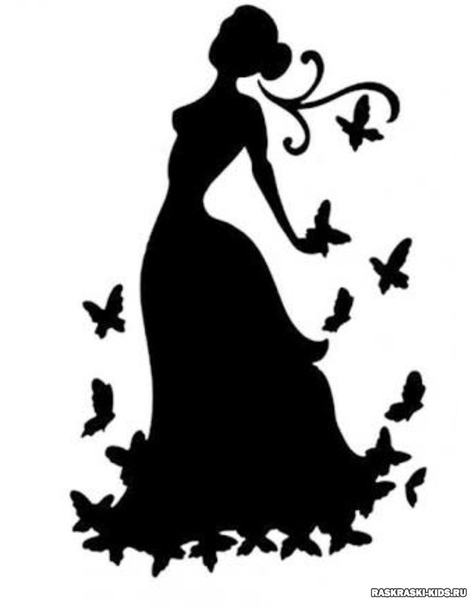 Трафарет девушка в платье из листьев