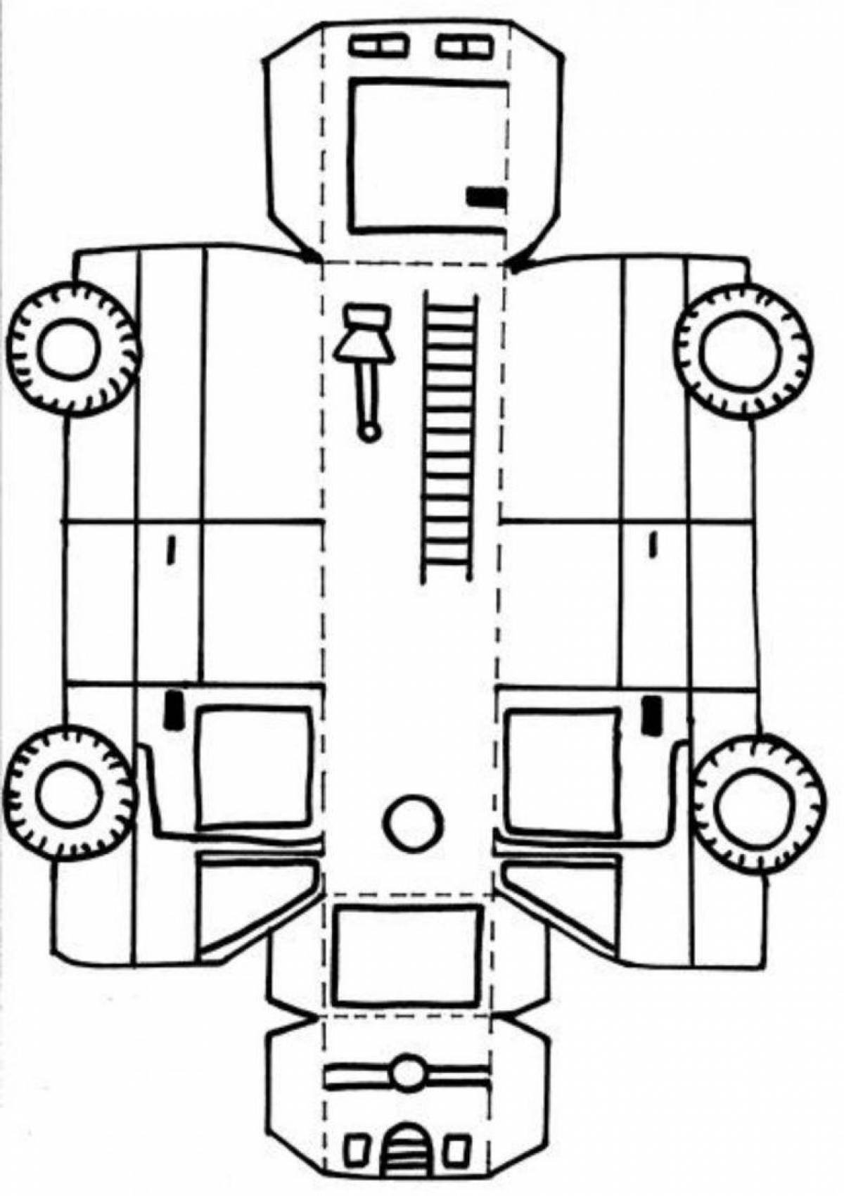 Шаблон пожарной машины из бумаги