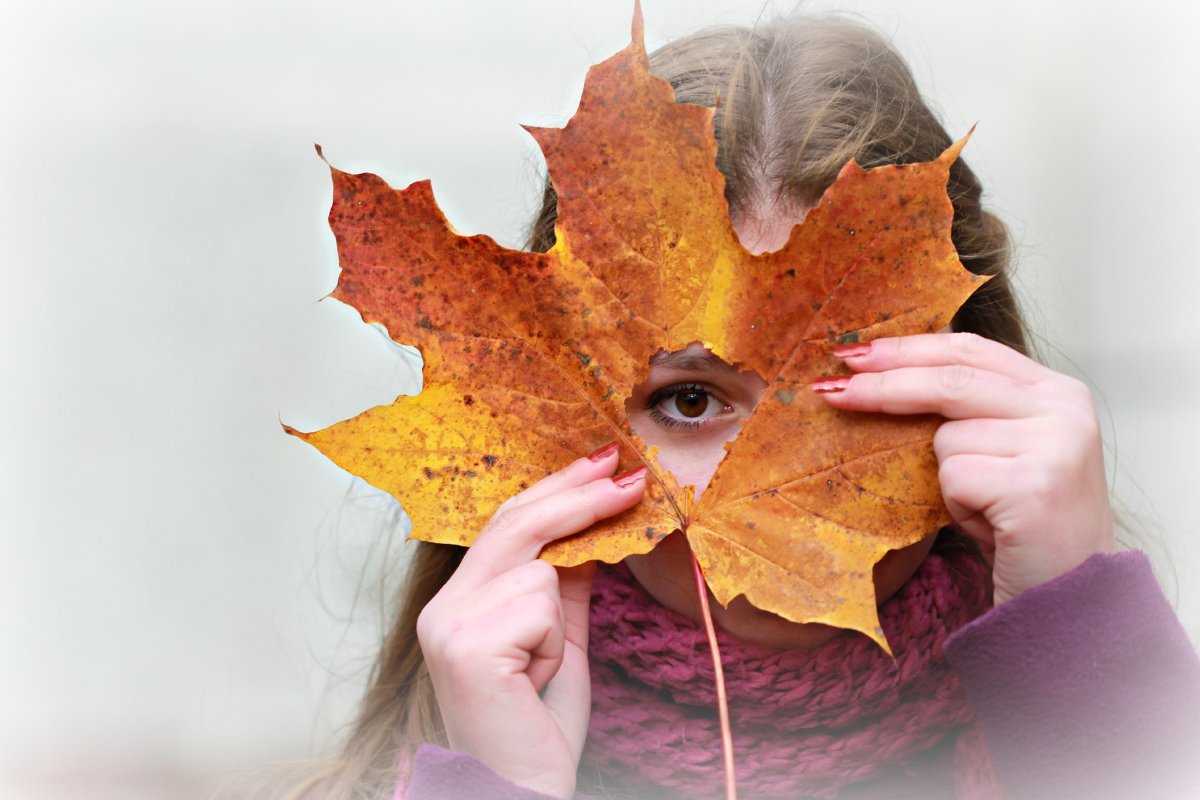 Фотосессия с кленовыми листьями