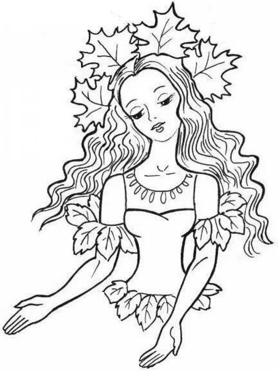 Раскраска девушка осень