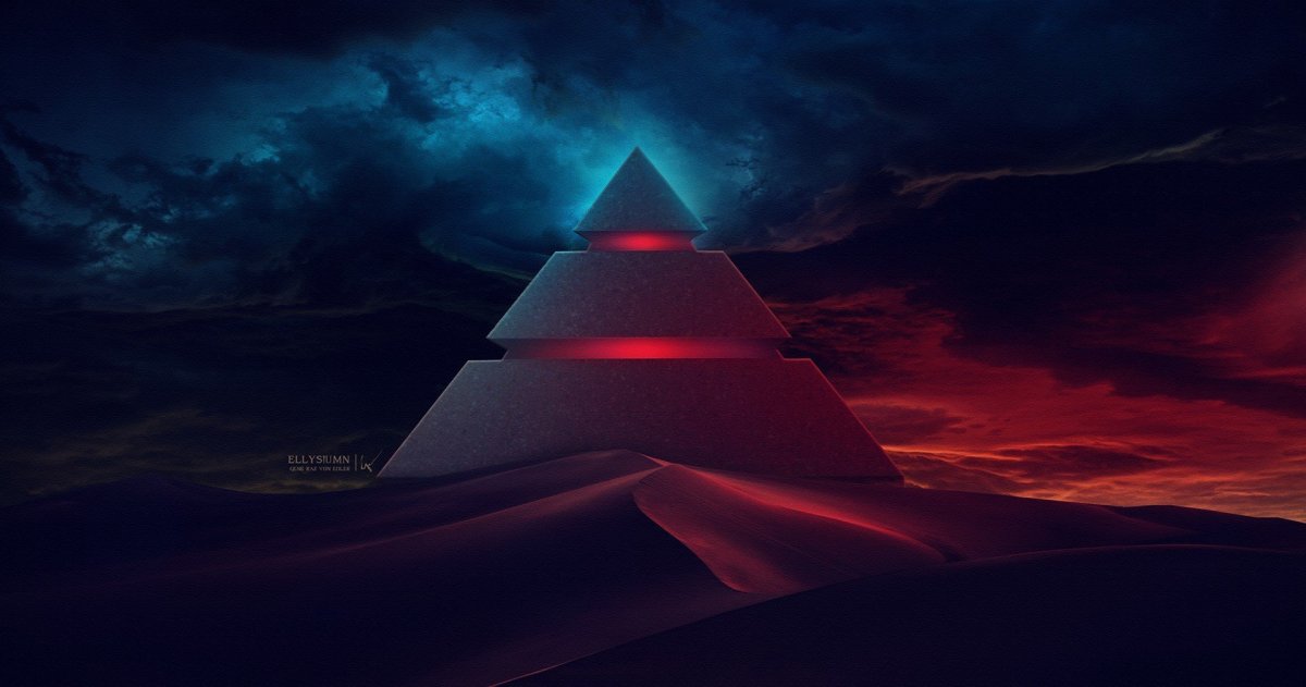 Красная пирамида на черном фоне