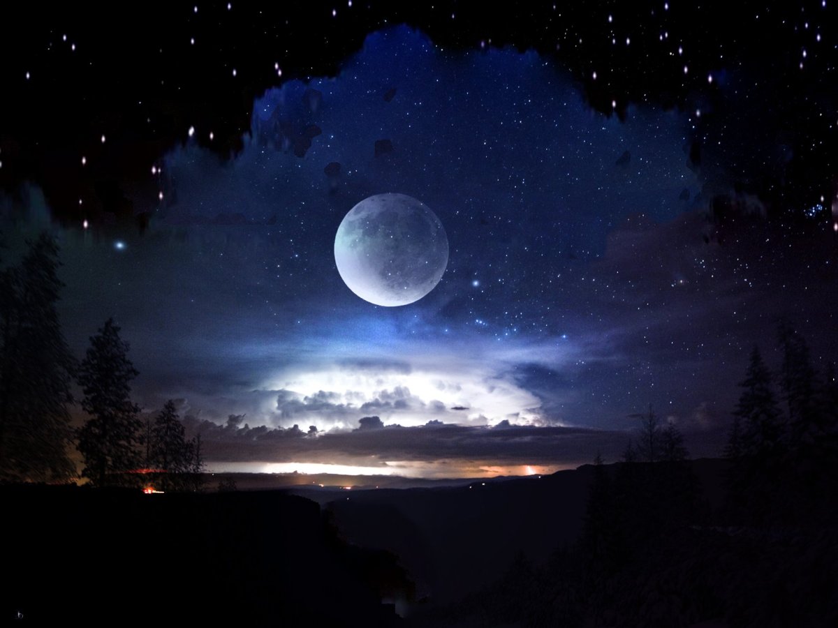 Ночная луна и звезды