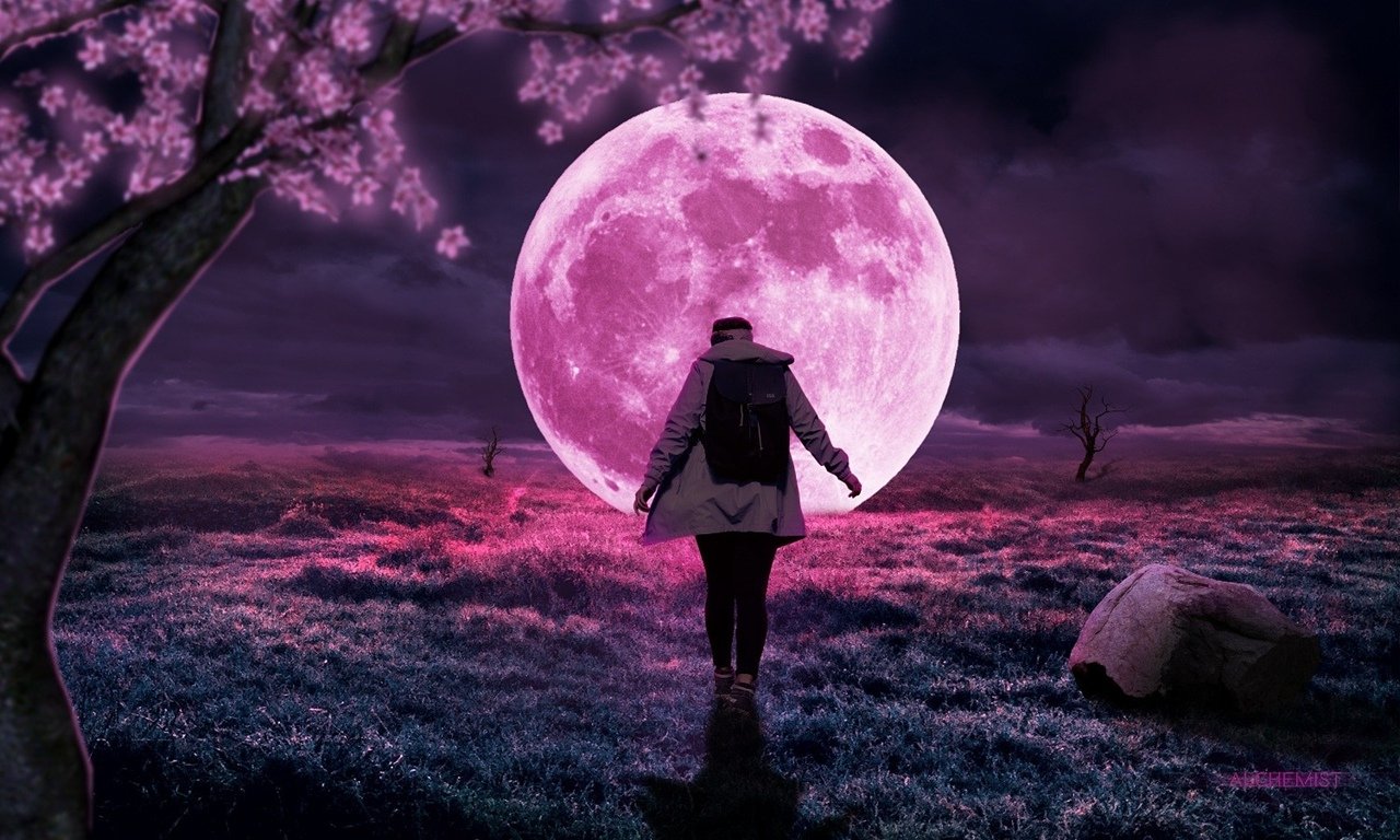 Одинокая луна розовая. Фиолетовая Луна. Луна арт. Сиреневая Луна. Розовая Луна.