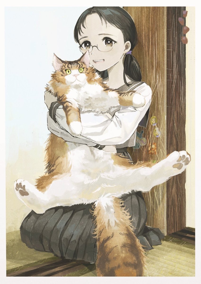 Аниме девушка с котом