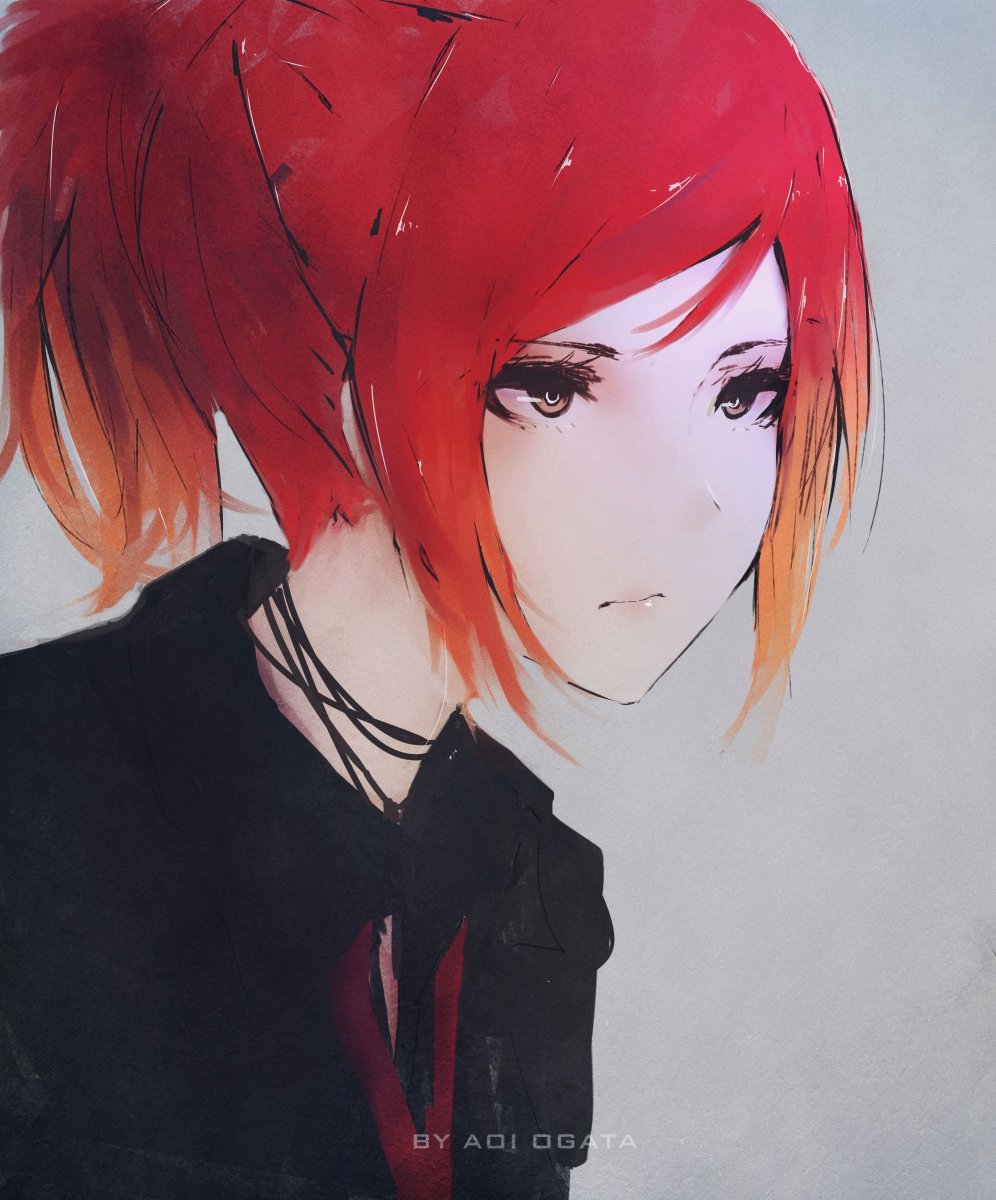 Аниме девушка с короткими красными волосами
